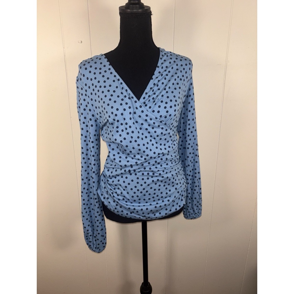 Boden Light Blue Long Sleeve Polka Dot Wrap Bodysuit